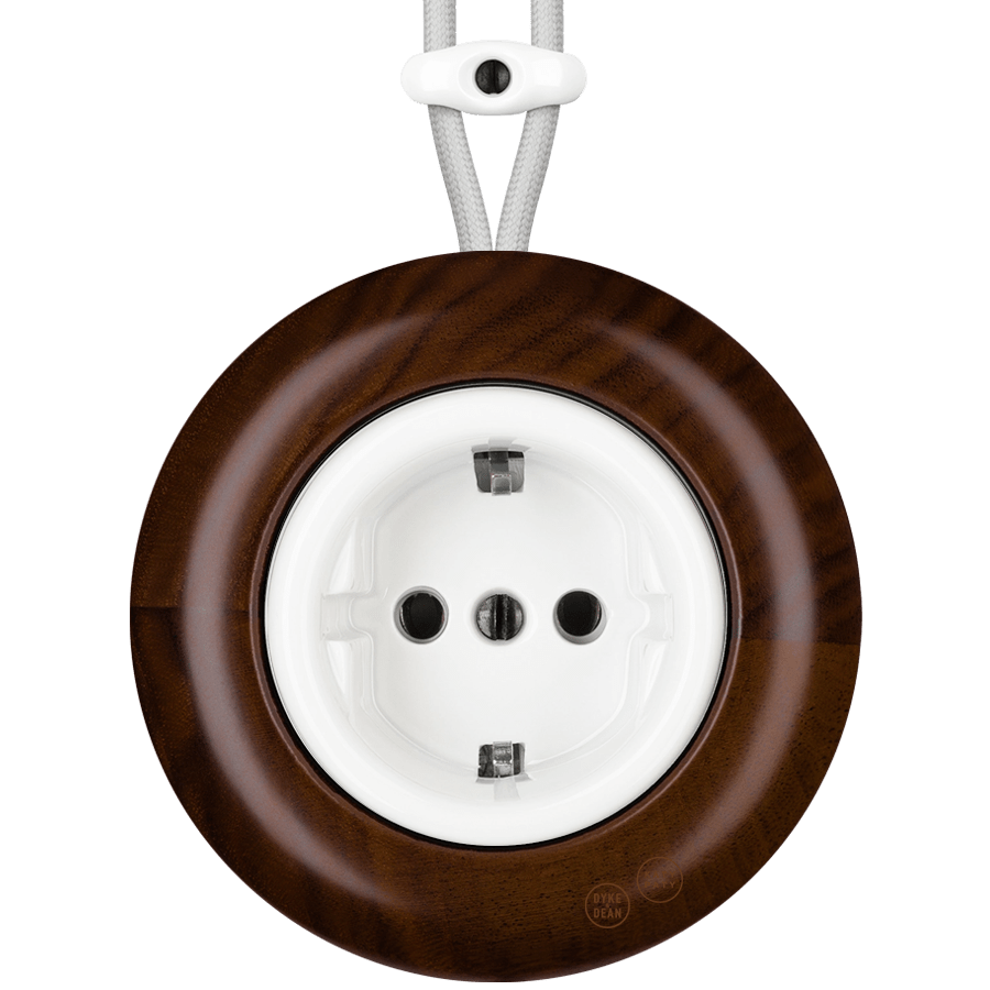 WOODEN PORCELAIN SURFACE MOUNTED NUCLEUS SOCKET SCHUKO - DYKE & DEAN