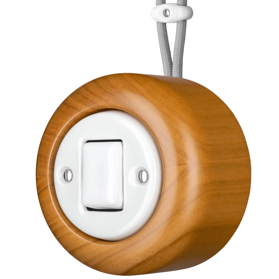 WOODEN PORCELAIN SURFACE MOUNTED PADELUS FAT BUTTON SWITCH - DYKE & DEAN