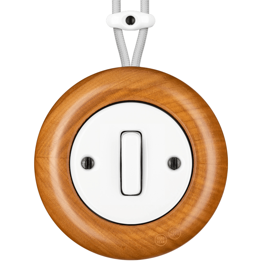WOODEN PORCELAIN SURFACE MOUNTED PADELUS SLIM BUTTON SWITCH - DYKE & DEAN