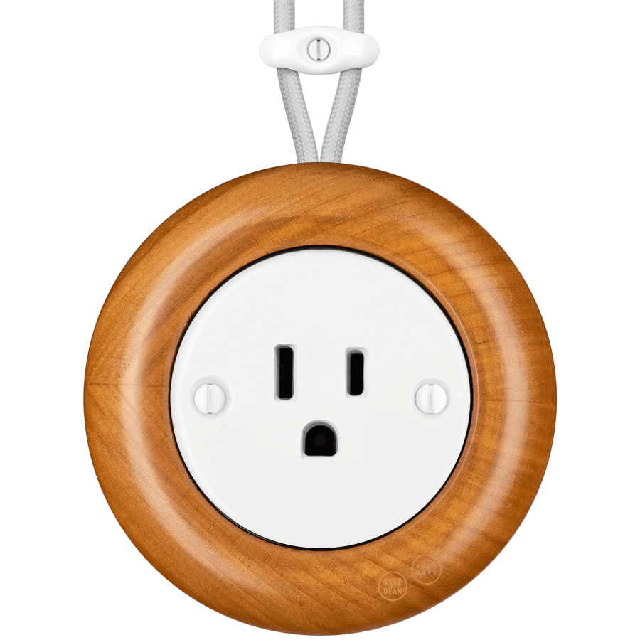 WOODEN PORCELAIN SURFACE MOUNTED PADELUS SOCKET USA 15AMP - DYKE & DEAN