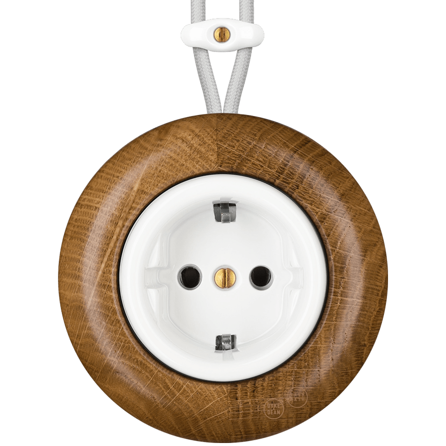 WOODEN PORCELAIN SURFACE MOUNTED ROBUS SOCKET SCHUKO - DYKE & DEAN