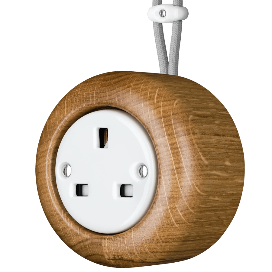 WOODEN PORCELAIN SURFACE MOUNTED ROBUS SOCKET UK - DYKE & DEAN