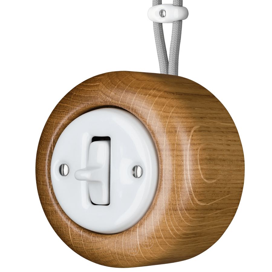 WOODEN PORCELAIN SURFACE MOUNTED ROBUS TOGGLE SWITCH - DYKE & DEAN