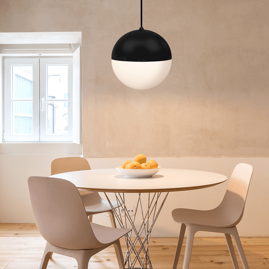 DOME CAPPED OPAL GLOBE PENDANT BLACK 500MM - DYKE & DEAN