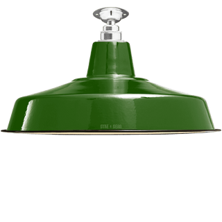 FIXED LARGE GREEN ENAMEL SHADE - DYKE & DEAN