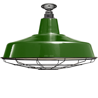 FIXED LARGE GREEN ENAMEL SHADE - DYKE & DEAN