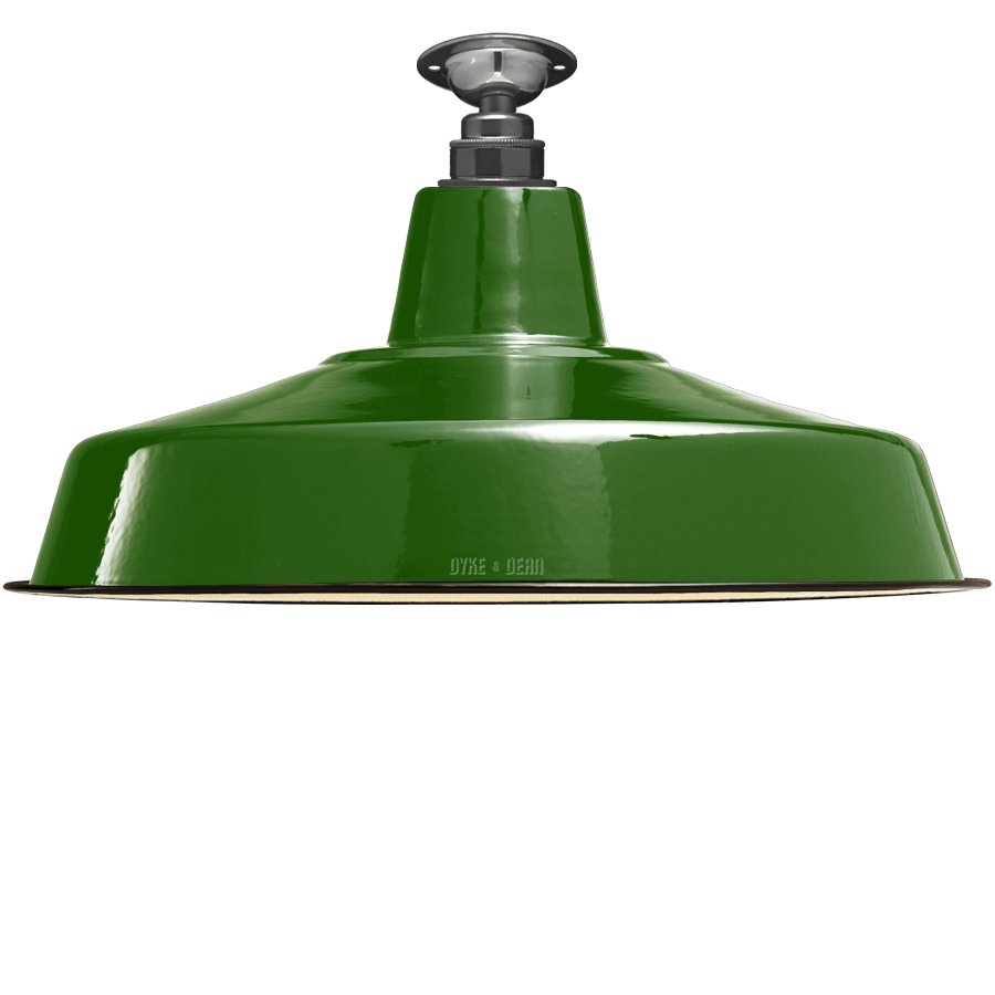 FIXED LARGE GREEN ENAMEL SHADE - DYKE & DEAN