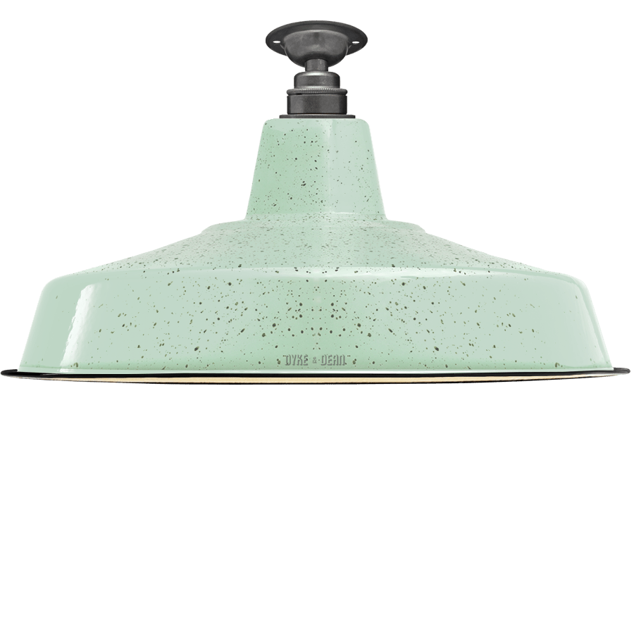 FIXED LARGE MINT GREEN SPECKLE ENAMEL SHADE - DYKE & DEAN