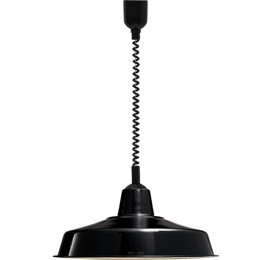 LARGE BLACK ENAMEL RETRACTABLE CORD LIGHT - DYKE & DEAN