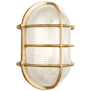 LARGE CAGE OVAL BRASS BULKHEAD LIGHT - DYKE & DEAN