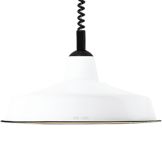 LARGE WHITE ENAMEL RETRACTABLE CORD LIGHT - DYKE & DEAN