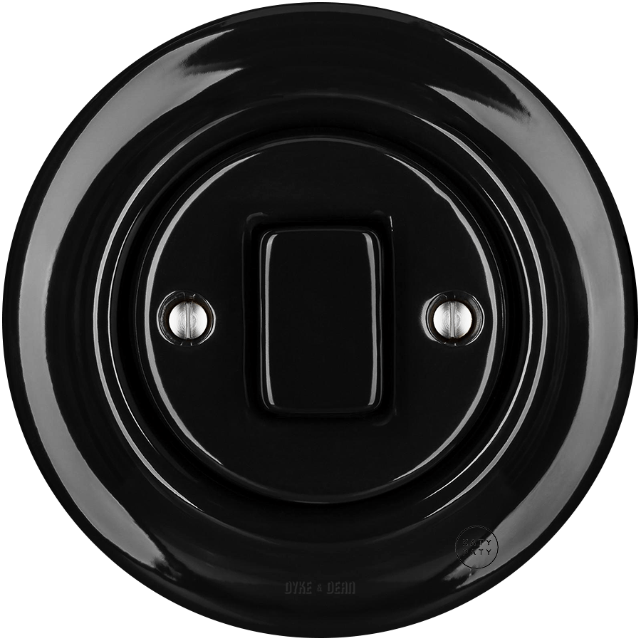 PORCELAIN WALL LIGHT SWITCH BLACK FAT BUTTON - DYKE & DEAN