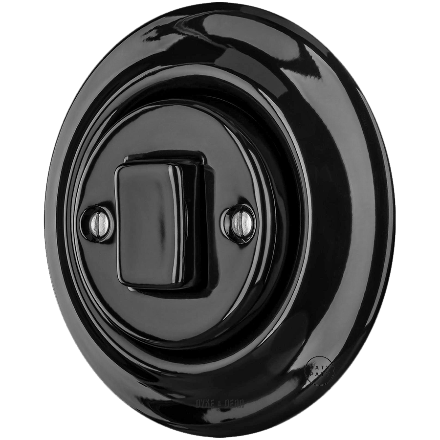 PORCELAIN WALL LIGHT SWITCH BLACK FAT BUTTON - DYKE & DEAN