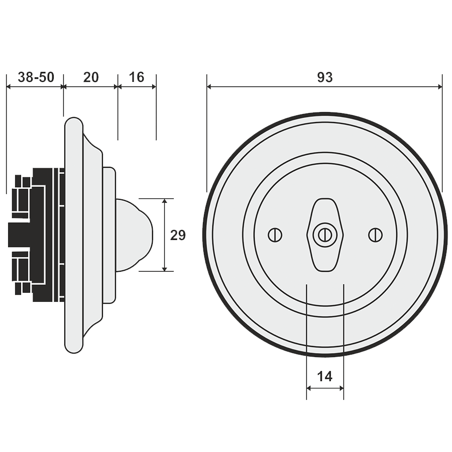 PORCELAIN WALL LIGHT SWITCH BLACK ROTARY - DYKE & DEAN