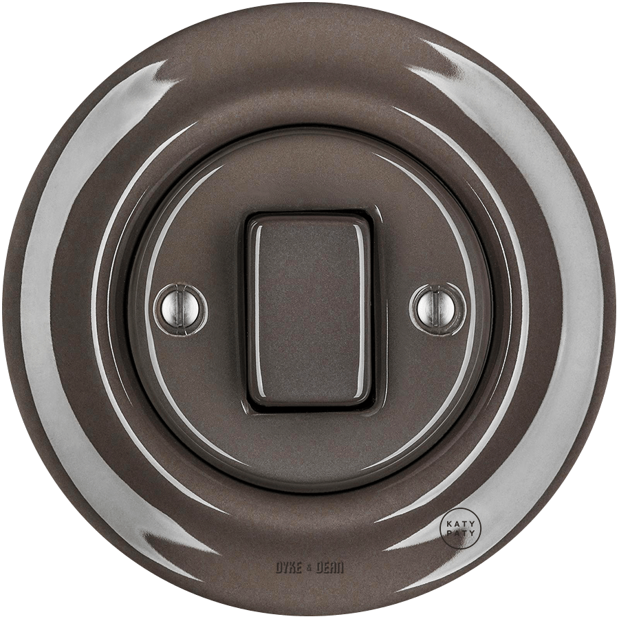 PORCELAIN WALL LIGHT SWITCH BROWN FAT BUTTON - DYKE & DEAN