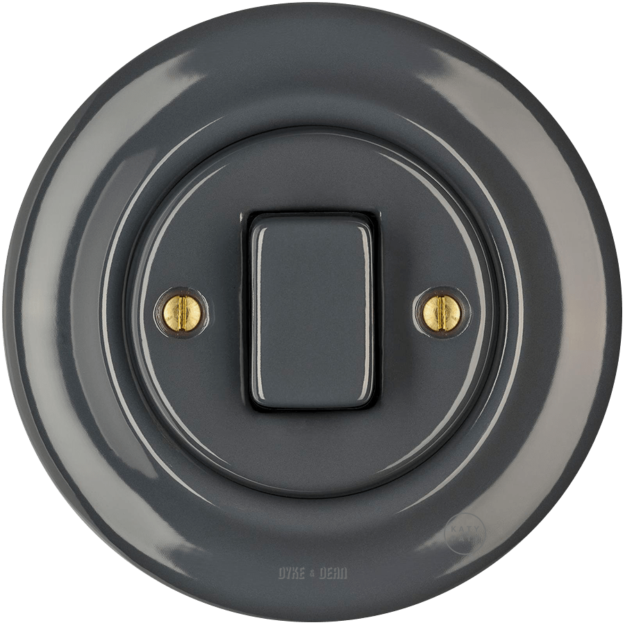 PORCELAIN WALL LIGHT SWITCH DARK GREY FAT BUTTON - DYKE & DEAN