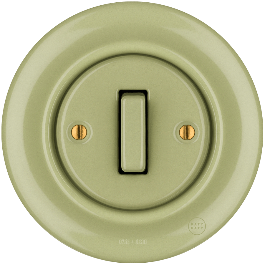 PORCELAIN WALL LIGHT SWITCH MOSS GREEN SLIM BUTTON - DYKE & DEAN