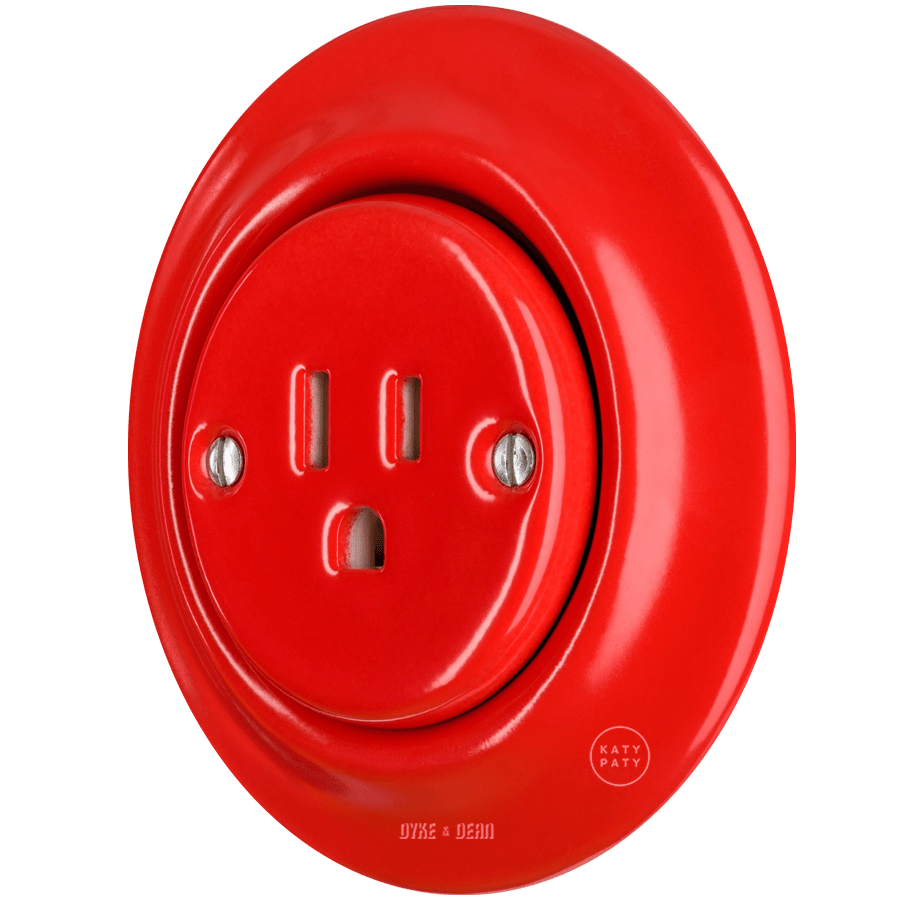 PORCELAIN WALL SOCKET RED USA 15 AMP - DYKE & DEAN