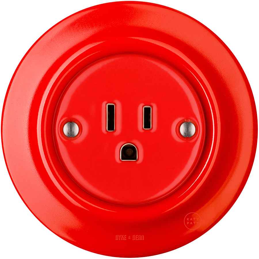PORCELAIN WALL SOCKET RED USA 15 AMP - DYKE & DEAN