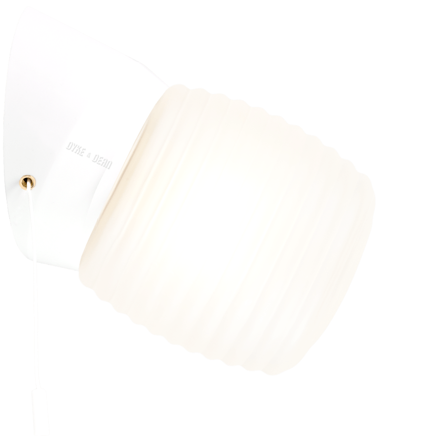 WHITE PULL CORD SWITCHED REARWIRED WALL LAMPS - DYKE & DEAN