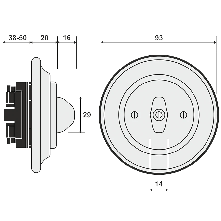 WOODEN PORCELAIN WALL LIGHT SWITCH ROBUS ROTARY - DYKE & DEAN